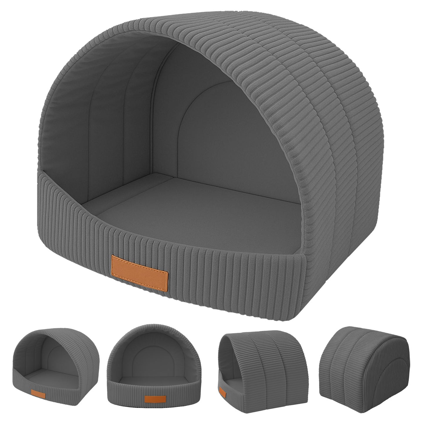 Personalisierbare & Stilvolle Cord-Hütte für Hunde und Katzen - Grau