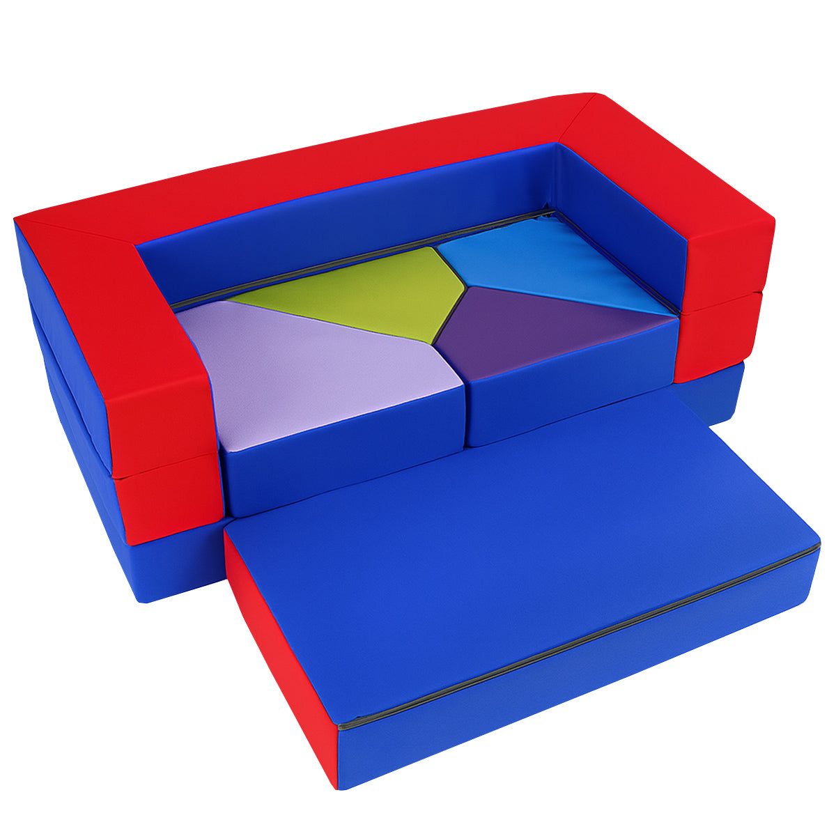 Kindersofa 4in1 Puzzle Spielsofa Blau-Rot