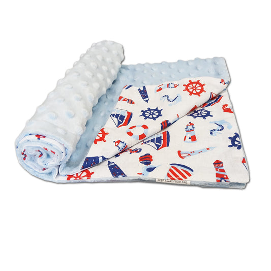 LEANBE Babydecke 50x70cm doppelseitig Minky/Baumwolle Blau Minky - Segelboote