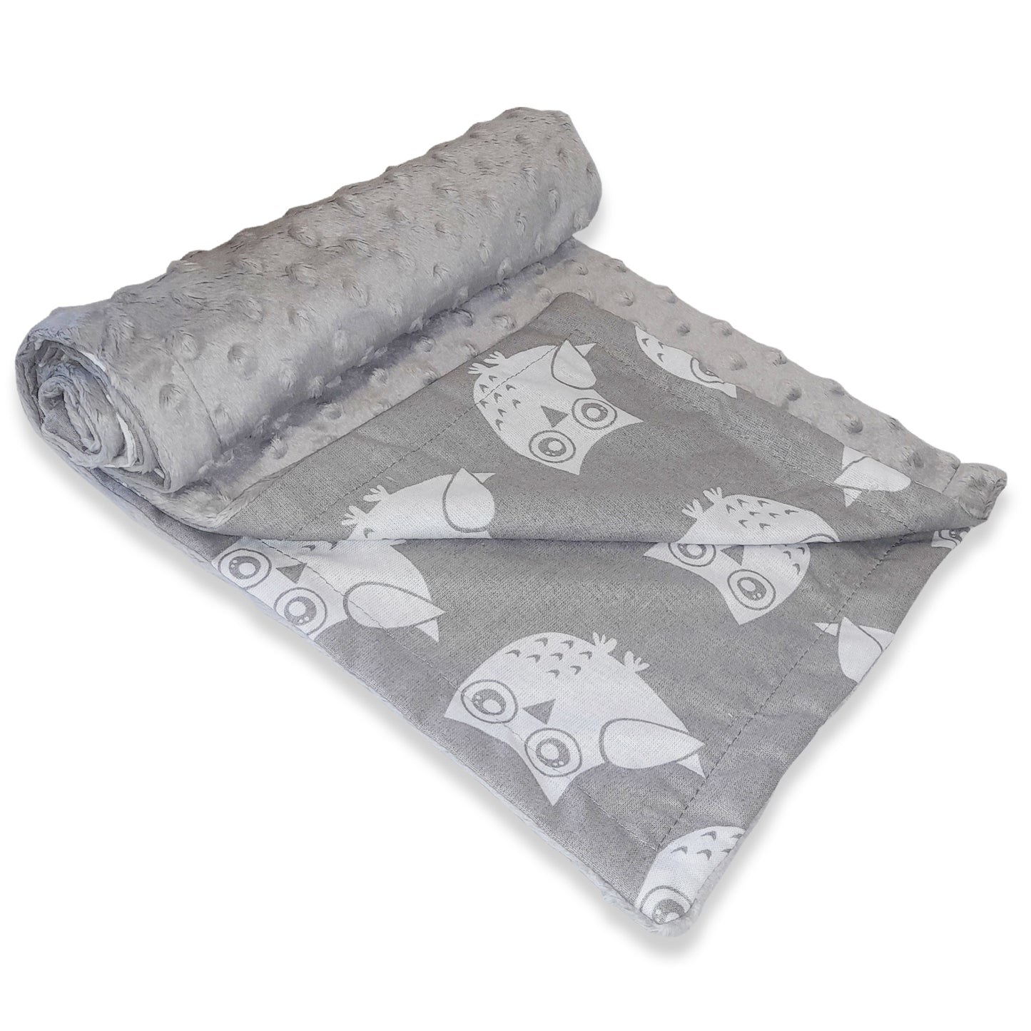 Babydecke 50x70cm doppelseiti Minky/Baumwolle Grau Minky-Eulen