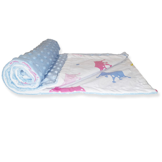 LEANBE Babydecke 50x70cm doppelseitig Minky/Baumwolle  Blau Minky - Kronen