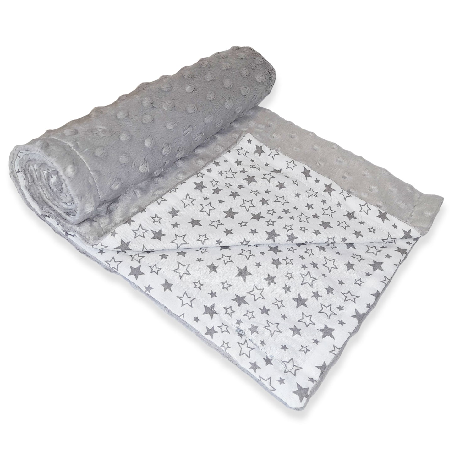 Babydecke 50x70cm doppelseitig Minky/Baumwolle Grau Minky-Sterne