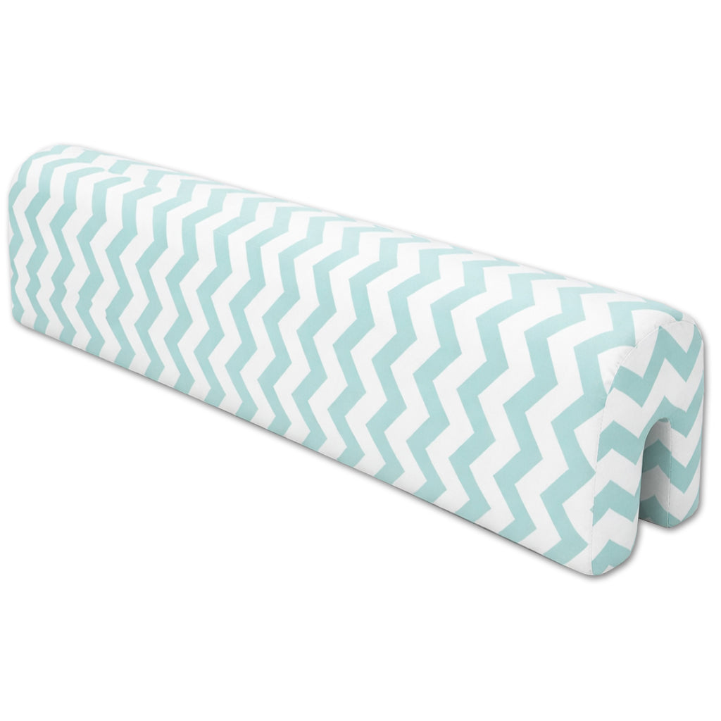 LEANBE Bettkantenschutz 70x20x14 cm + Bettschlange 150x15 cm – Türkis-Weiß Chevron