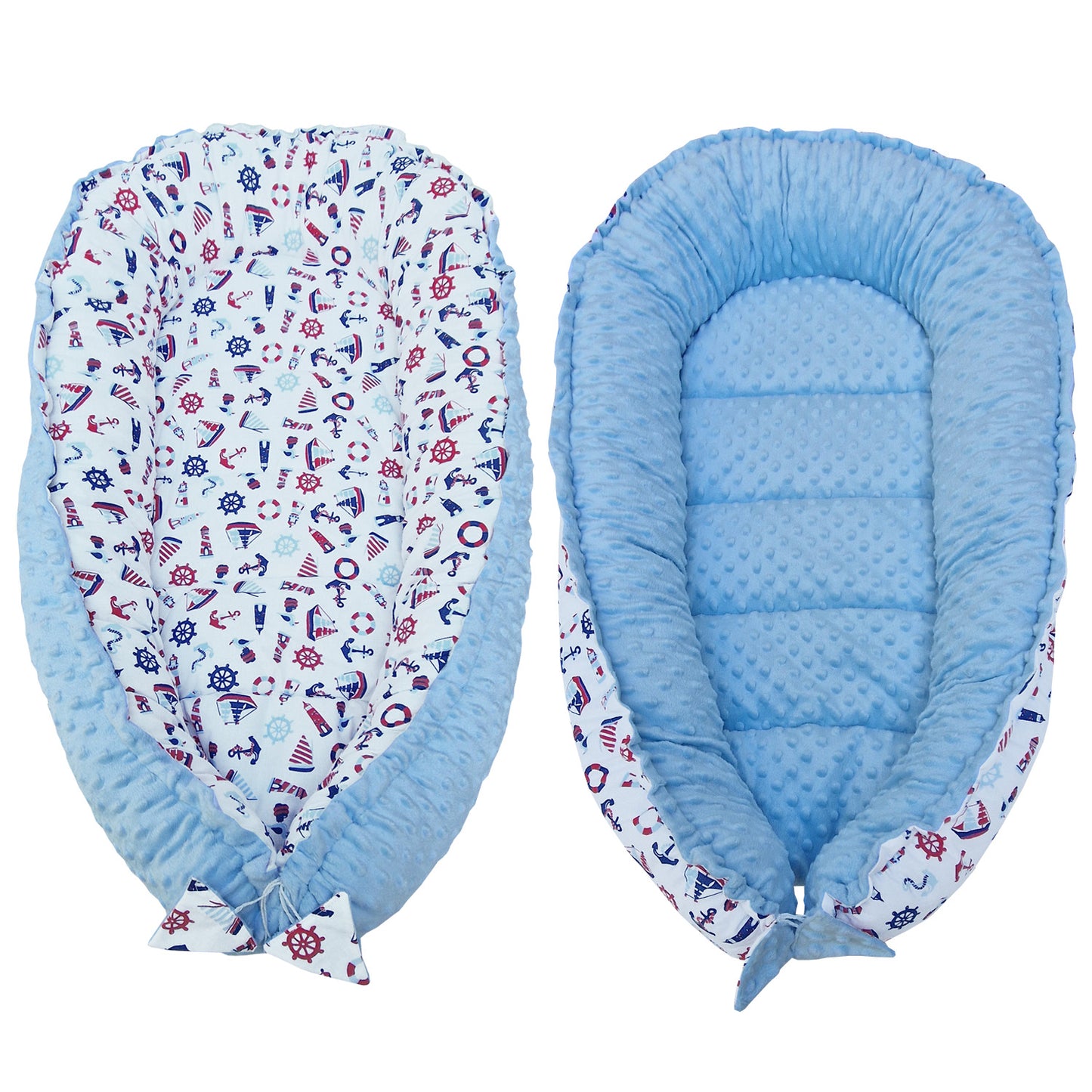 Babynest Kokon aus Baumwolle & Minky - Blau Minky / Segelboote