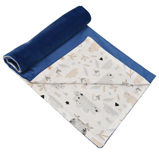 LEANBE Babydecke 50x70cm doppelseitig Baumwolle/Velours Blau