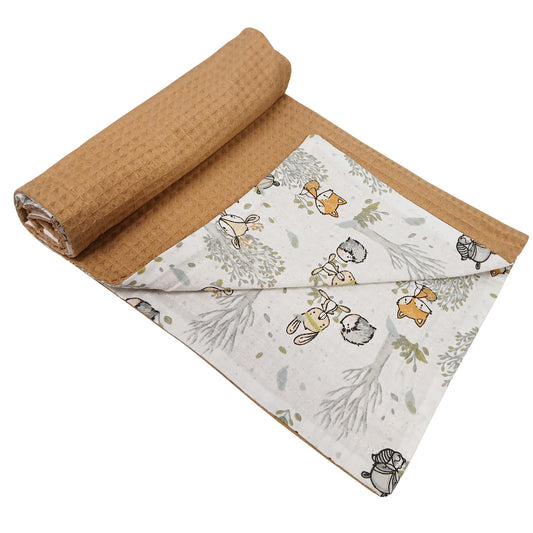LEANBE Babydecke 50x70cm doppelseitig Baumwolle/Waffelstoff Beige