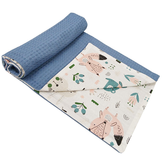 LEANBE Babydecke 50x70cm doppelseitig Baumwolle/Waffelstoff Blau