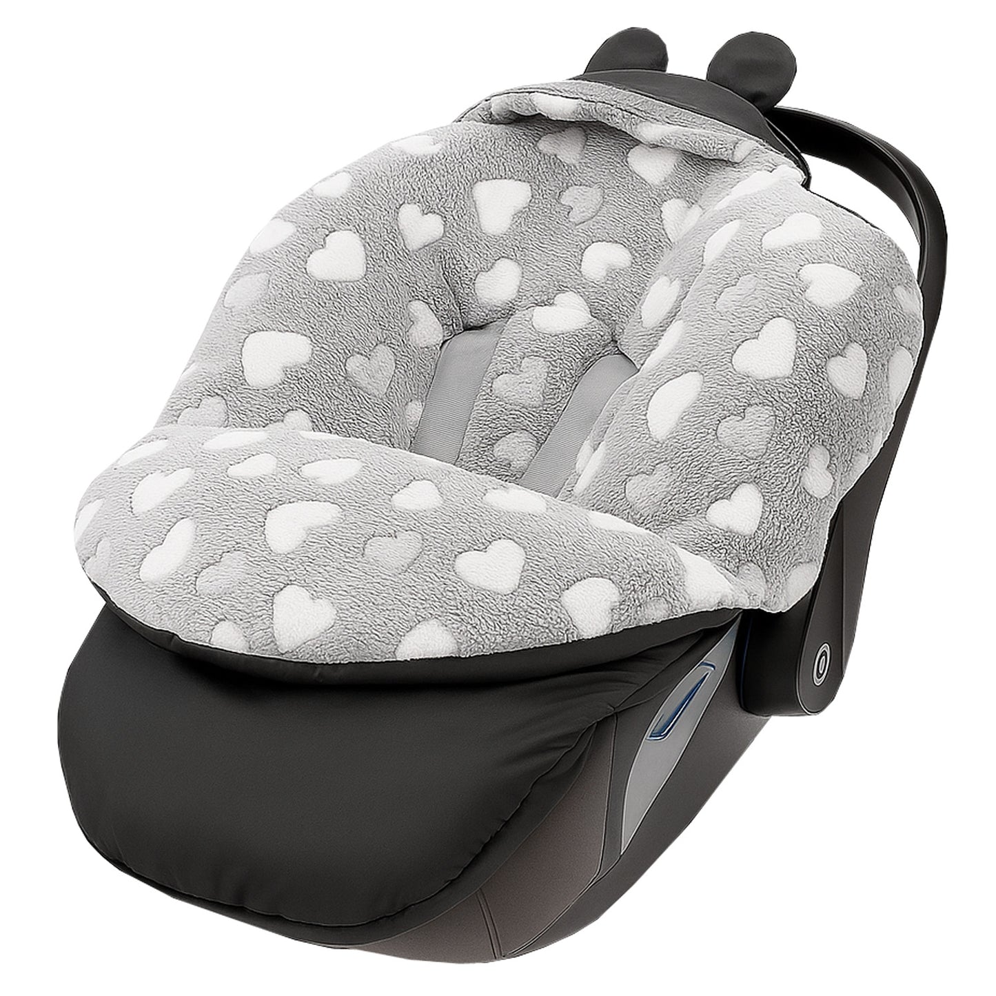 Baby Einschlagdecke für Winter - Schwarz mit Weißen Herzen