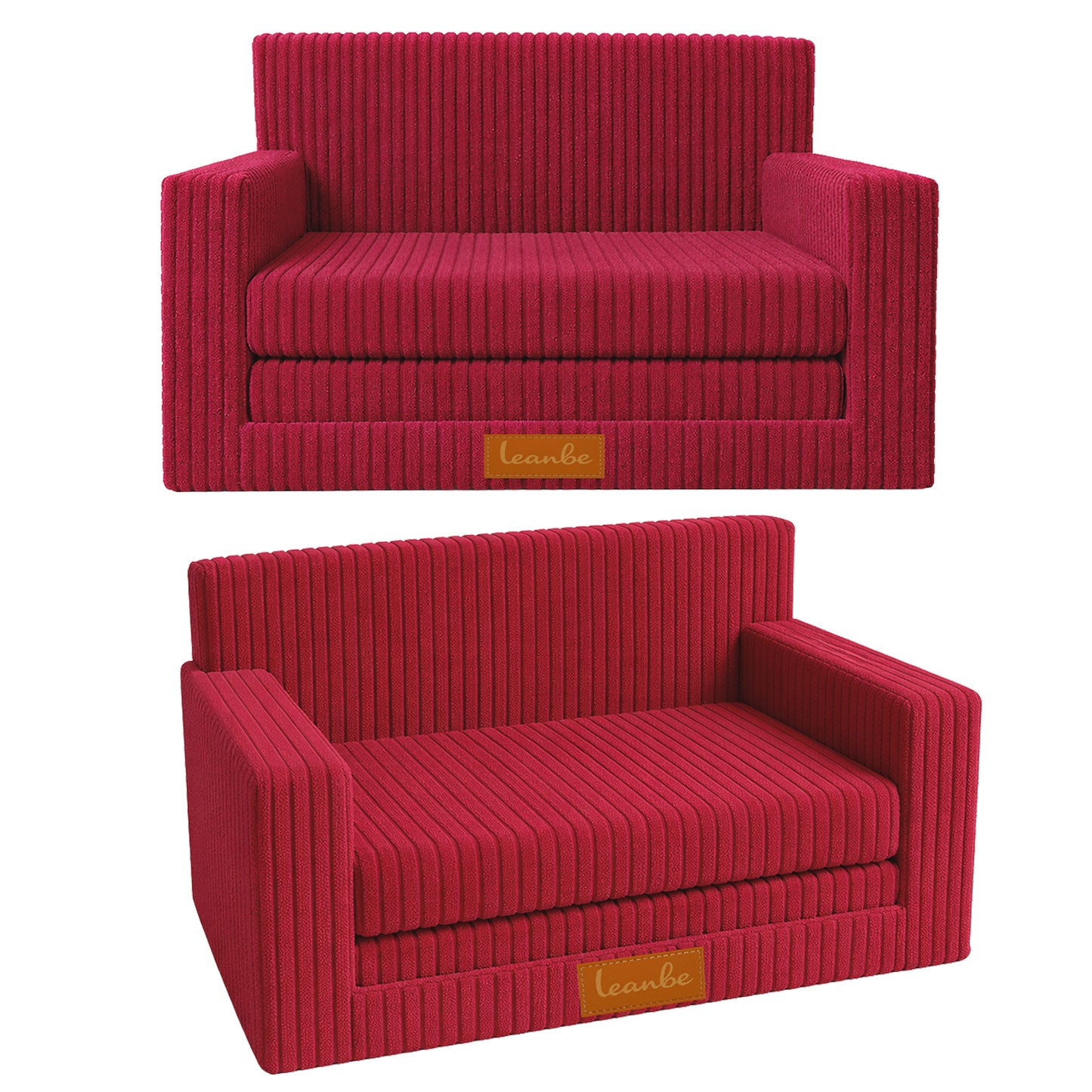 LEANBE Personalisierbares Kindersofa 3-in-1  Spiel- und Schlafsofa mit individuellem Namen - Rot Cord
