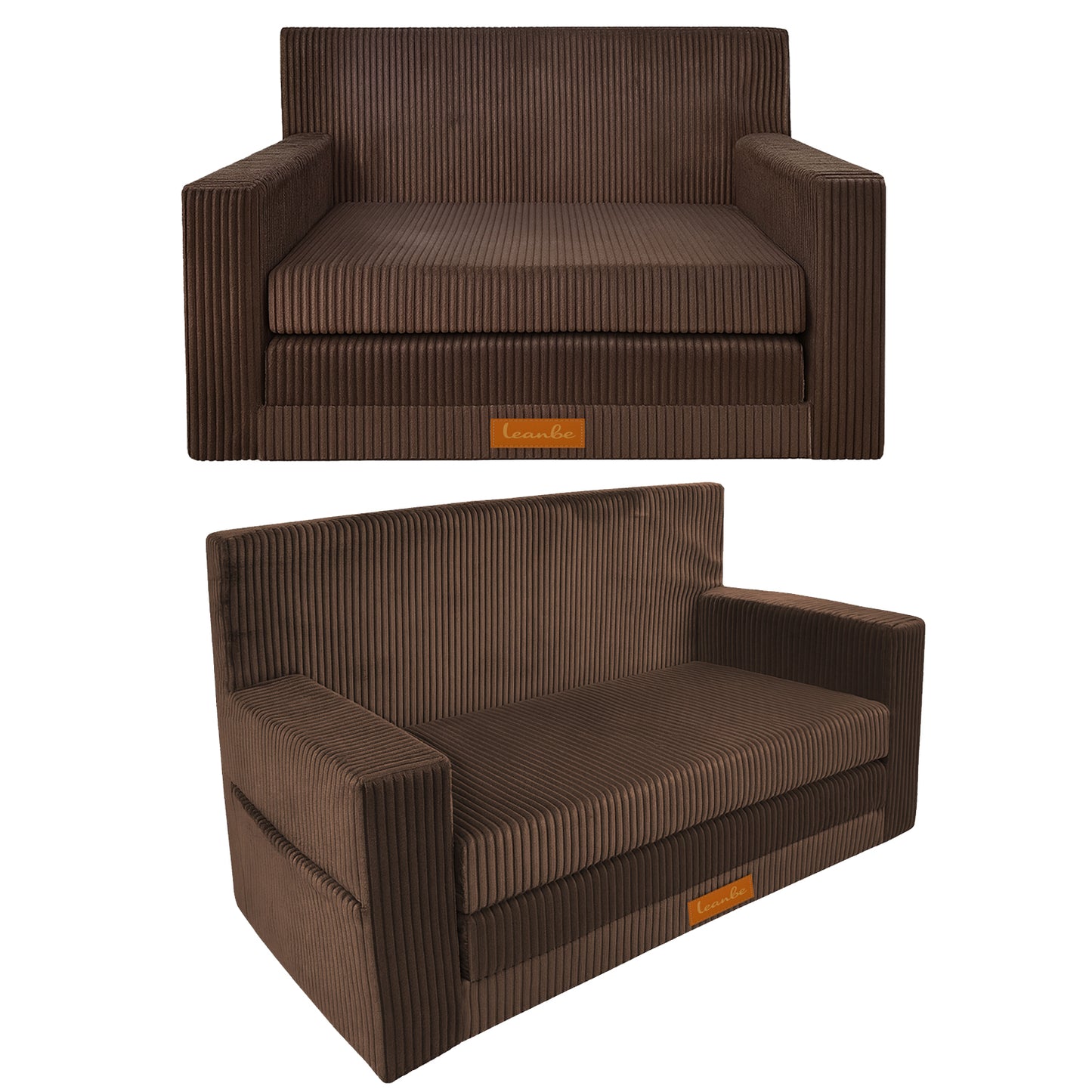 LEANBE Personalisierbares Kindersofa 3-in-1  Spiel- und Schlafsofa mit individuellem Namen - Braun Cord