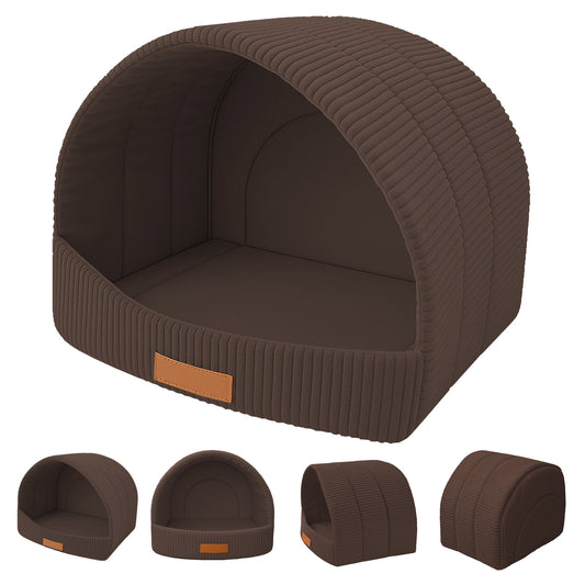 LEANBE Personalisierbare & Stilvolle Cord-Hütte für Hunde und Katzen - Braun