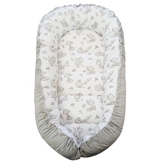 LEANBE Babynest Kokon aus Baumwolle & Velours - Grau