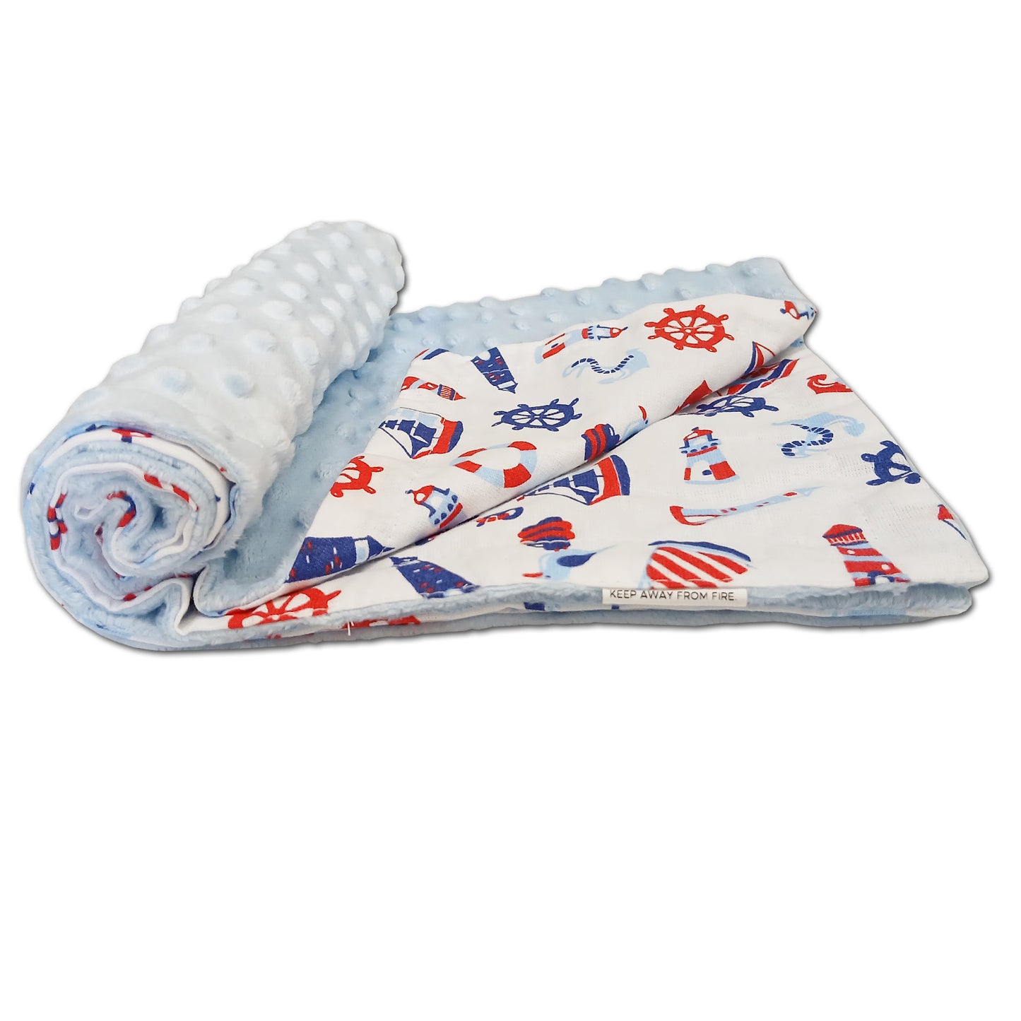 LEANBE Babydecke 50x70cm doppelseitig Minky/Baumwolle Blau Minky-Segelboote