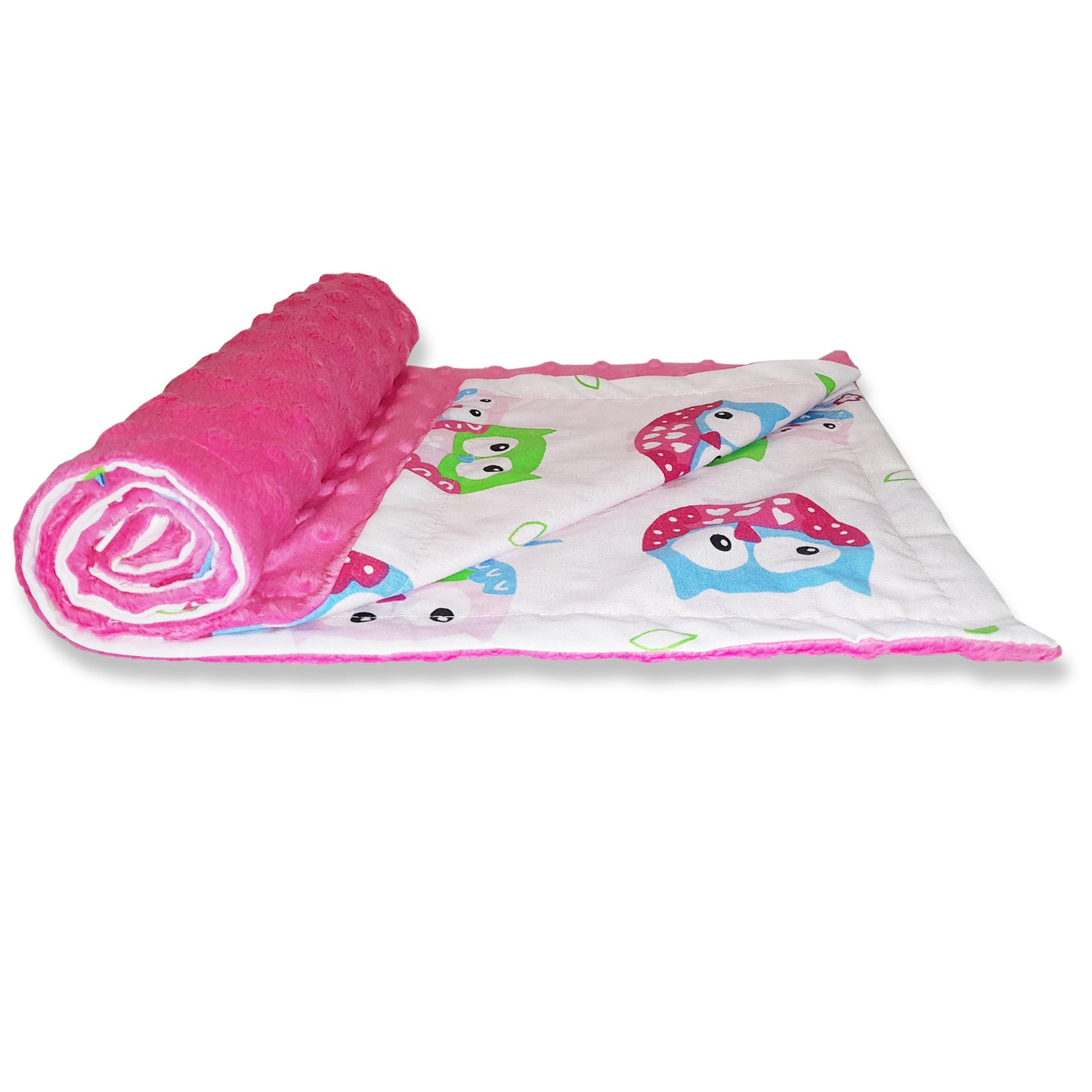 Babydecke 50x70cm doppelseitig Minky/Baumwolle Rosa Minky-Eulen