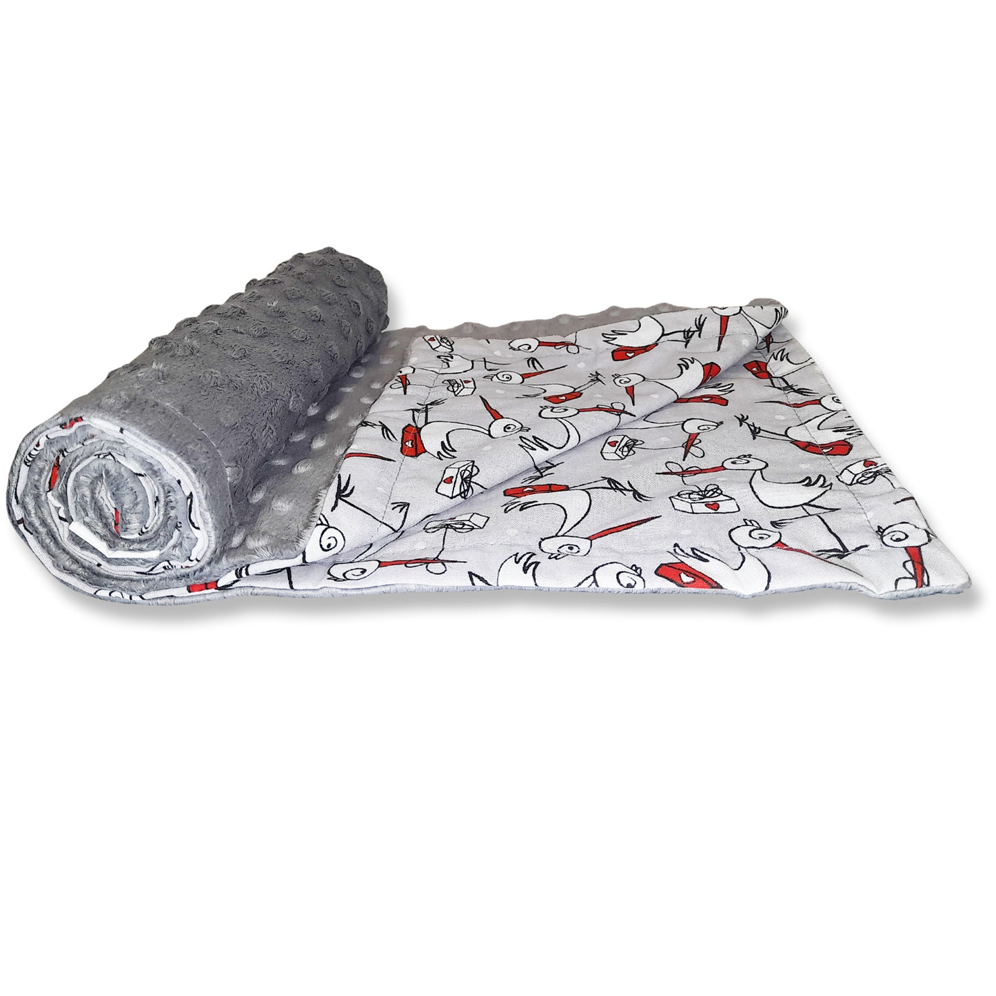 Babydecke 50x70cm doppelseitig Minky/Baumwolle Grau Minky-Störche