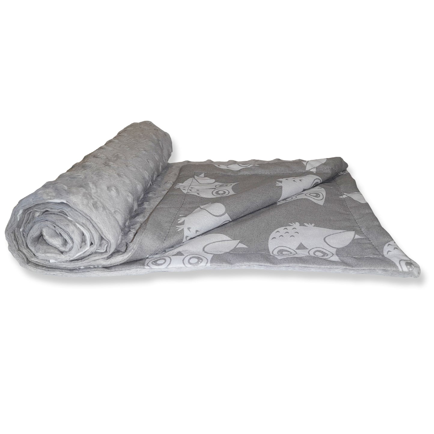 Babydecke 50x70cm doppelseiti Minky/Baumwolle Grau Minky-Eulen