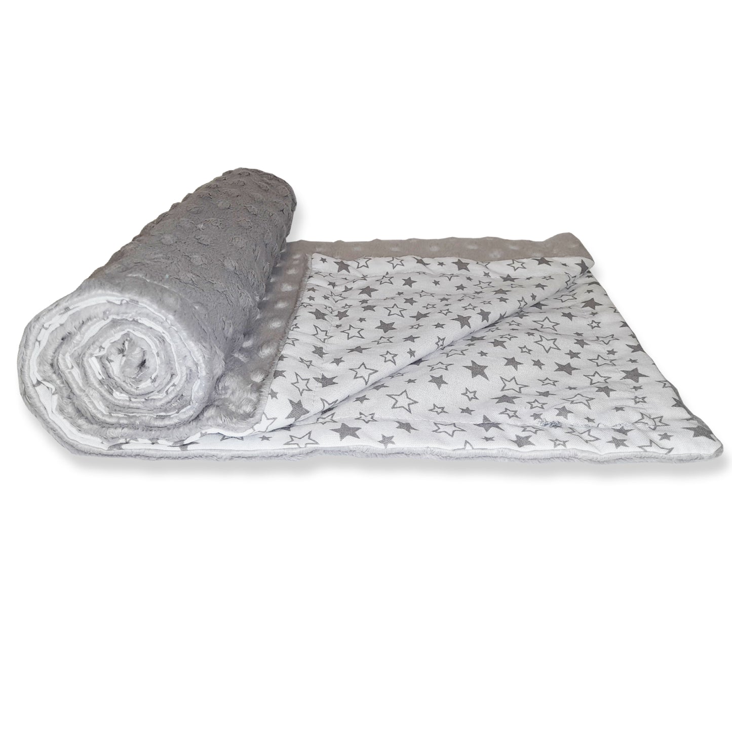Babydecke 50x70cm doppelseitig Minky/Baumwolle Grau Minky-Sterne