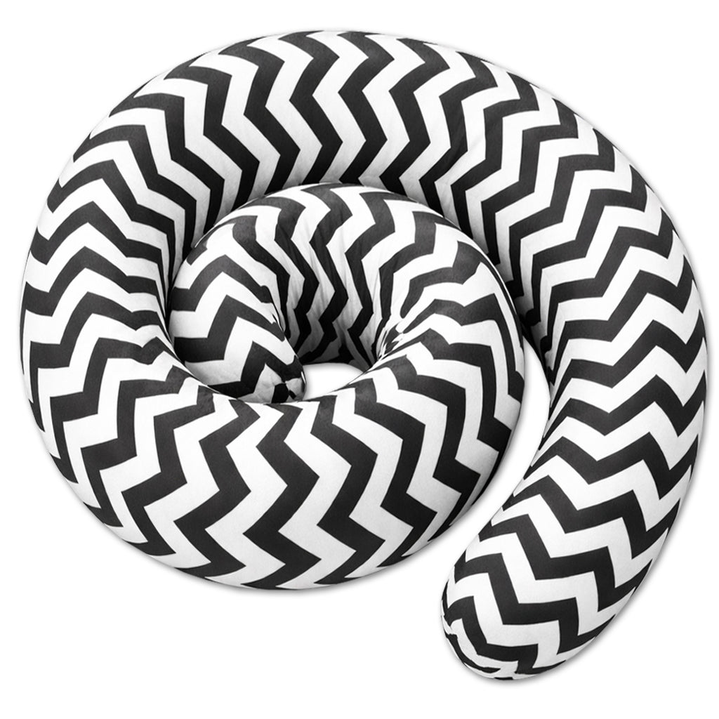 LEANBE Bettkantenschutz 70x20x14 cm + Bettschlange 150x15 cm – Schwarz-Weiß Chevron