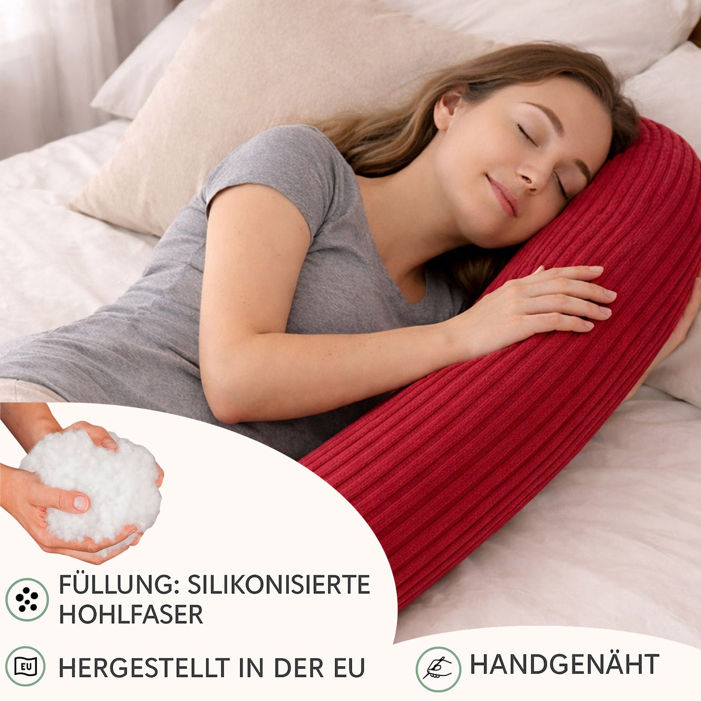 LEANBE Bettschlange Stillkissen – Vielseitiges Seitenschläferkissen 150 cm Winerot Plüsch