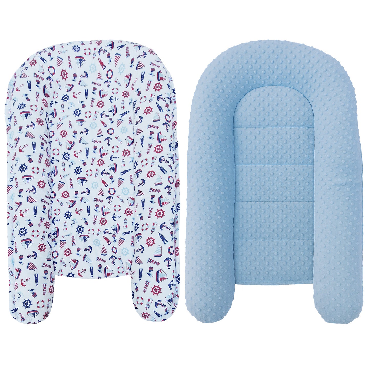 Babynest Kokon aus Baumwolle & Minky - Blau Minky / Segelboote