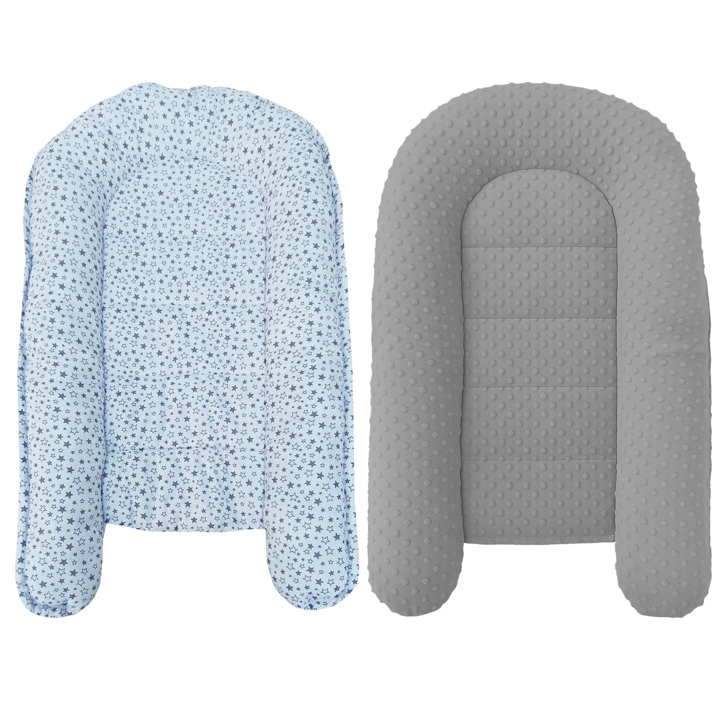 Babynest Kokon aus Baumwolle & Minky - Grau Minky / Sterne