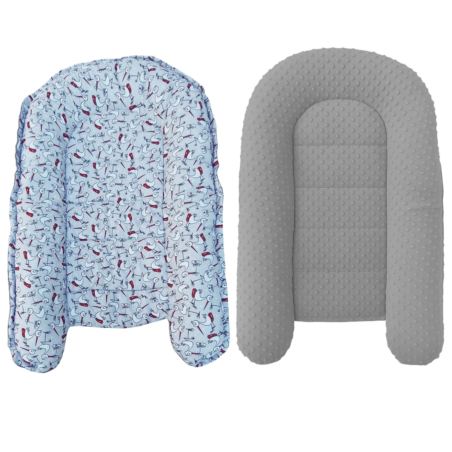 Babynest Kokon aus Baumwolle & Minky - Grau Minky / Störche