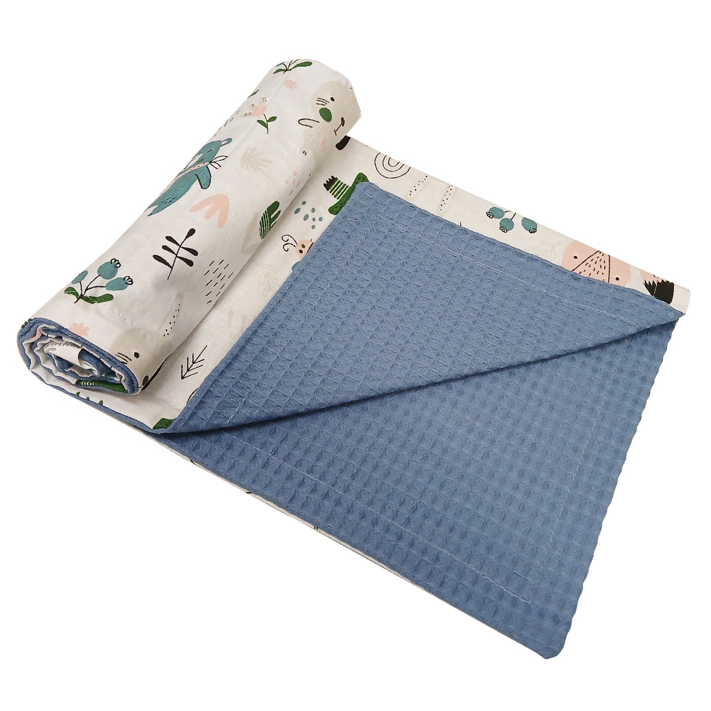 Babydecke 50x70cm doppelseitig Baumwolle/Waffelstoff Blau