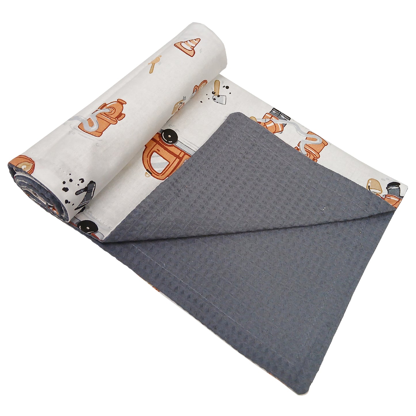 Babydecke 50x70cm doppelseitig Baumwolle/Waffelstoff Grau