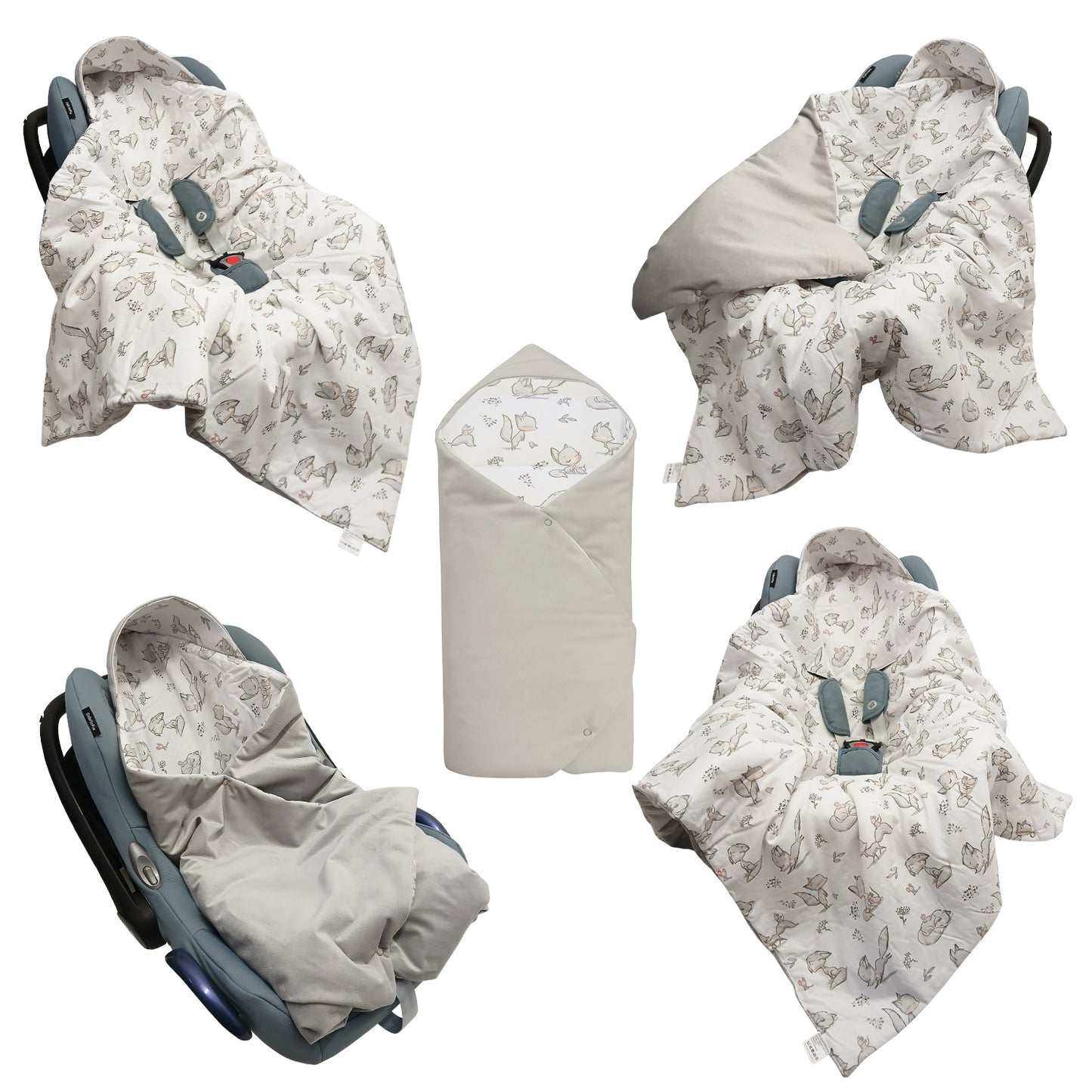 Einschlagdecke Babydecke 86x86 cm – Baumwolle & Velours Grau