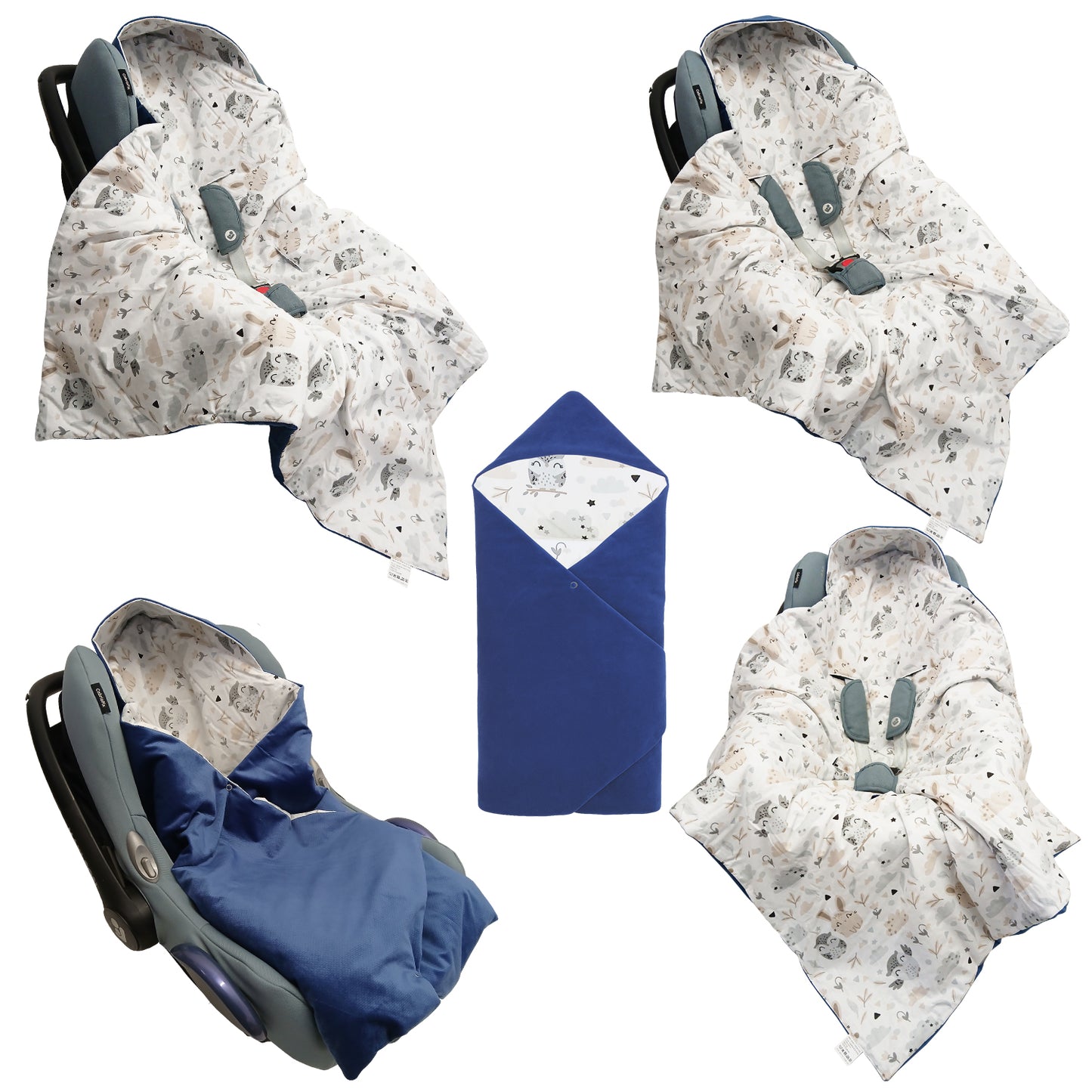 Einschlagdecke Babydecke 86x86 cm – Baumwolle & Velours Blau