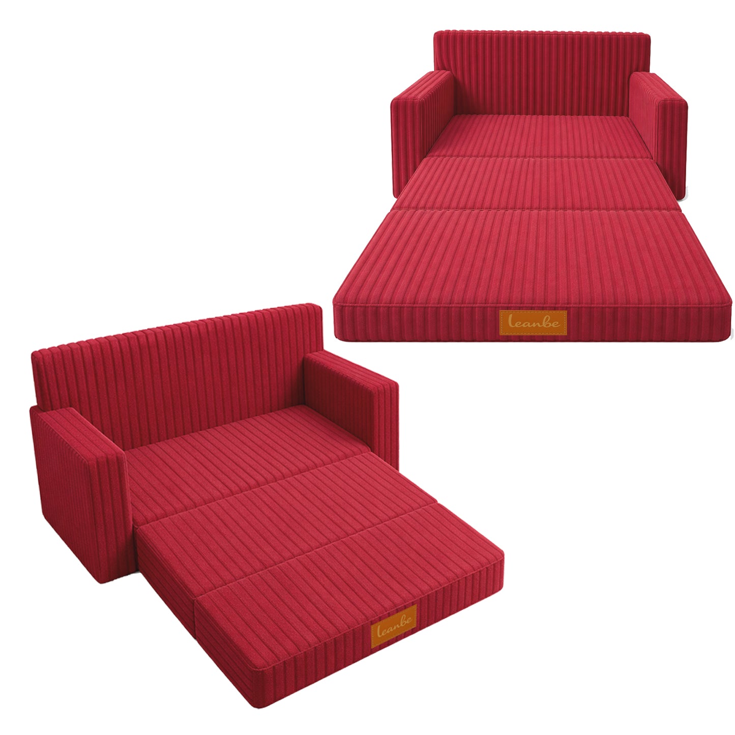 LEANBE Personalisierbares Kindersofa 3-in-1  Spiel- und Schlafsofa mit individuellem Namen - Rot Cord