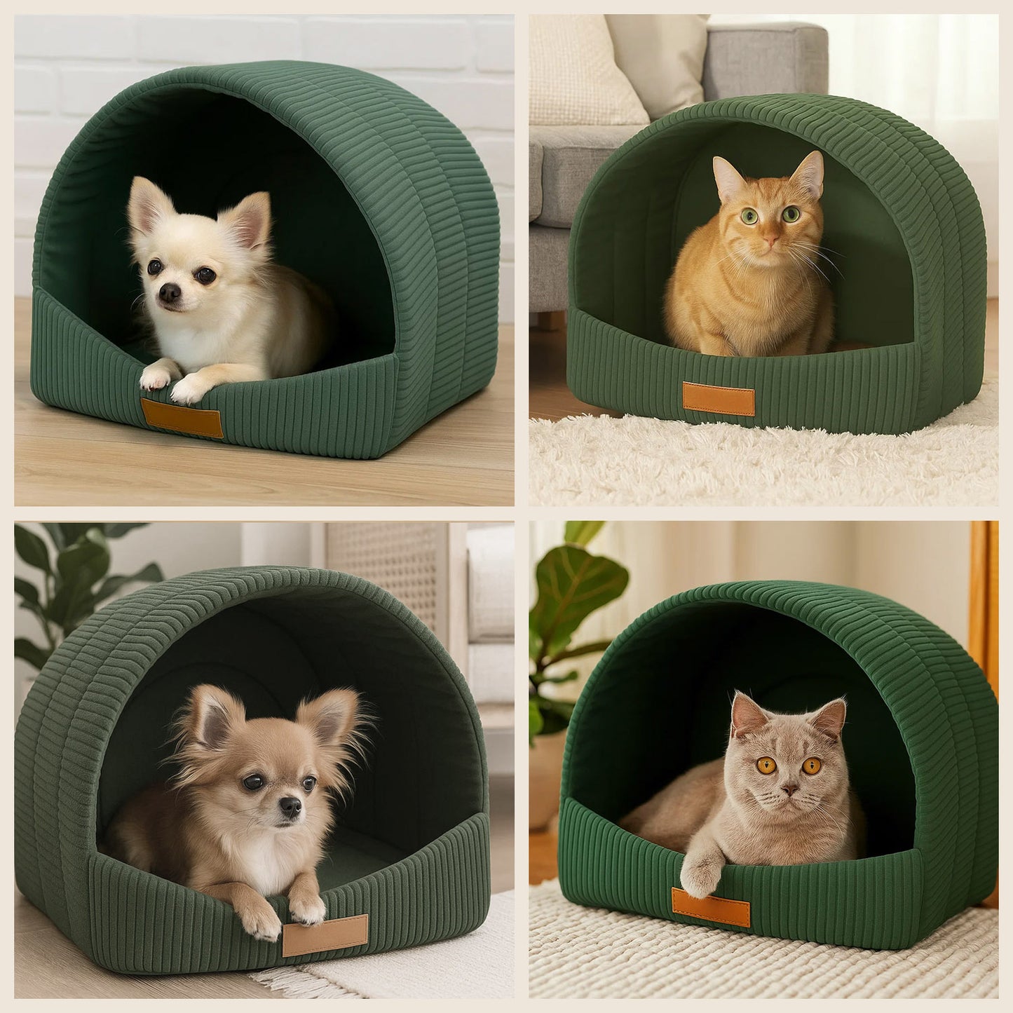 Personalisierbare & Stilvolle Cord-Hütte für Hunde und Katzen - Grün