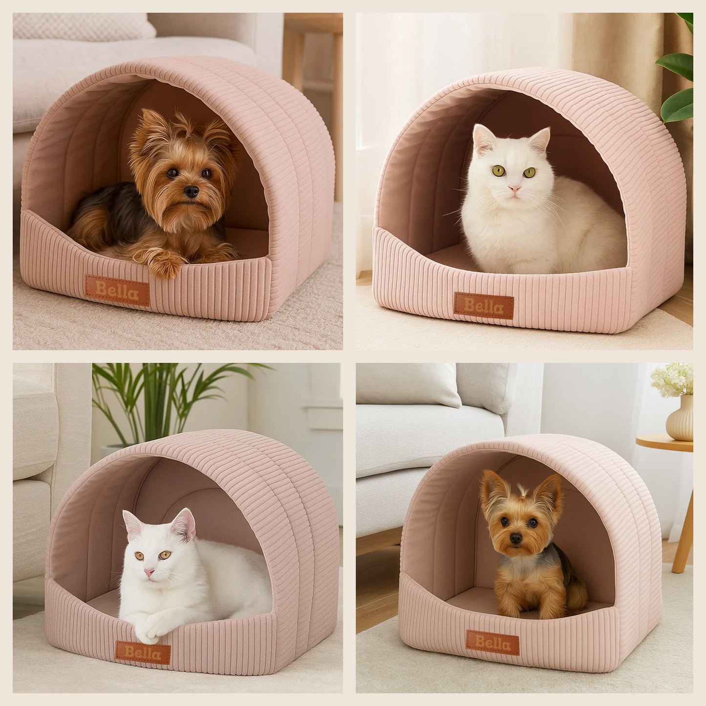 Personalisierbare & Stilvolle Cord-Hütte für Hunde und Katzen - Rosa