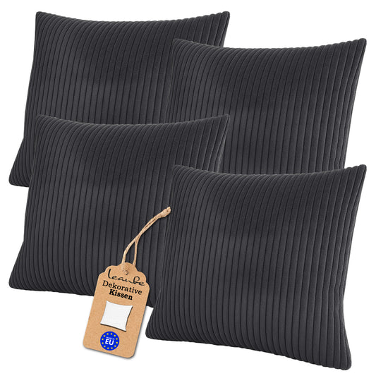LEANBE Cord Dekokissen – Weiches Kissen mit strukturierter Oberfläche Set 4 Stck. - Graphit