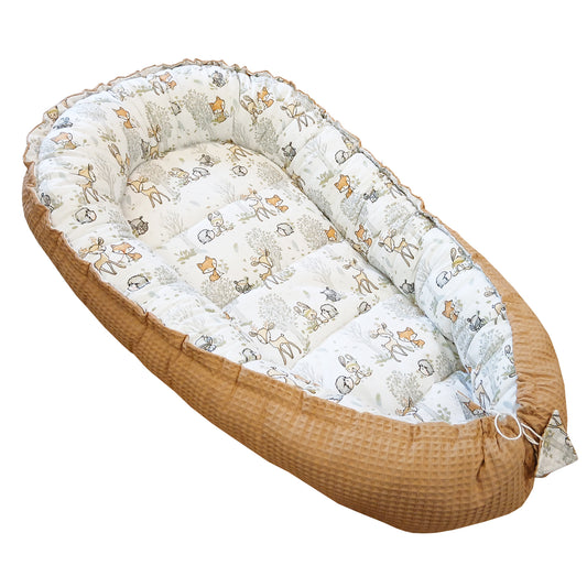 LEANBE Babynest Kokon aus Baumwolle & Waffelstoff - Beige