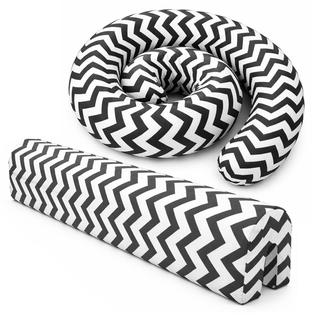 LEANBE Bettkantenschutz 70x20x14 cm + Bettschlange 150x15 cm – Schwarz-Weiß Chevron
