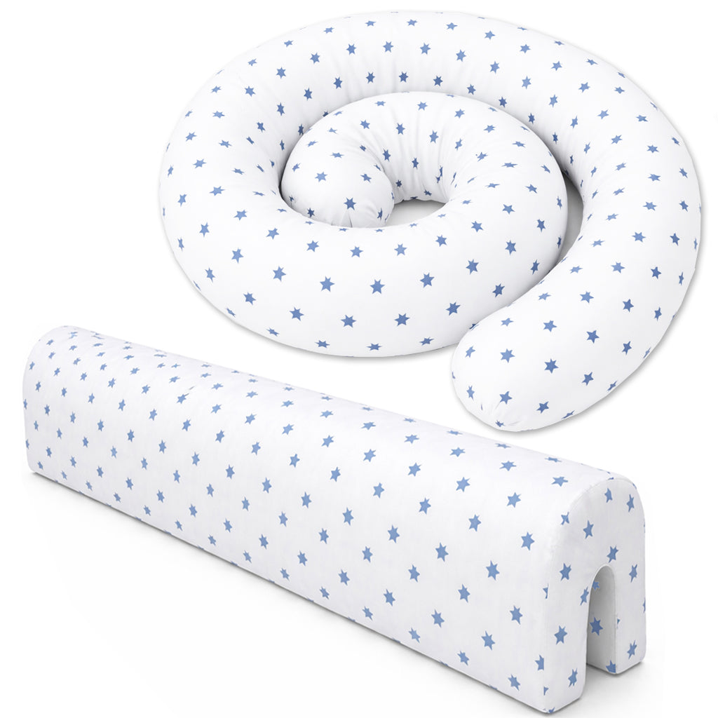 LEANBE Bettkantenschutz 70x20x14 cm + Bettschlange 150x15 cm – Blaue Sterne