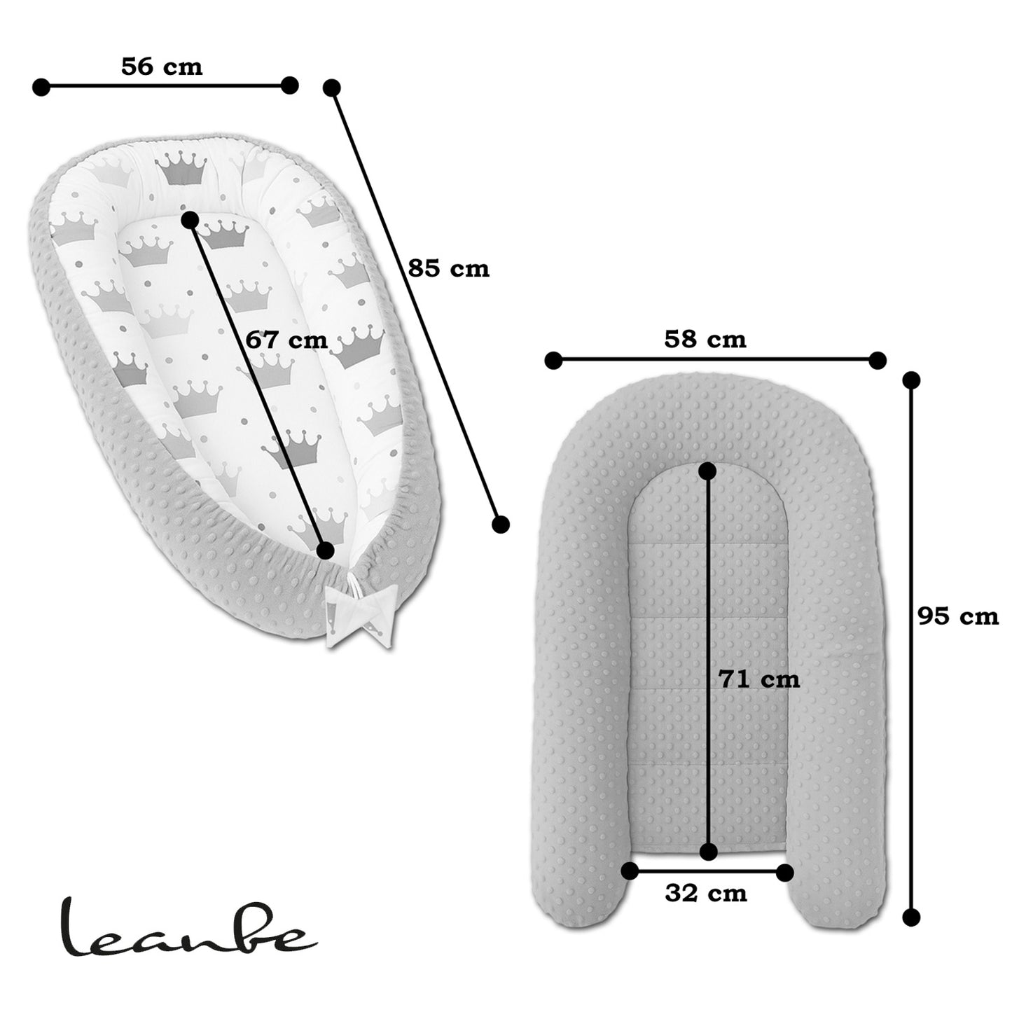 Babynest Kokon aus Baumwolle & Minky - Blau Minky / Bunte Kronen