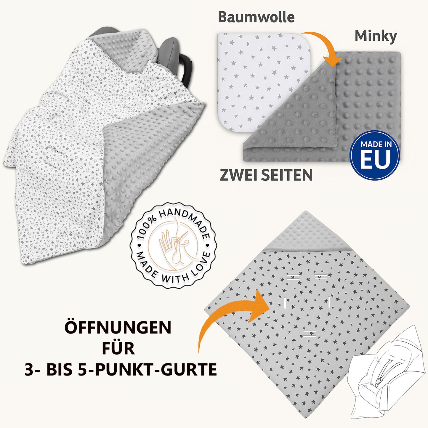 Einschlagdecke Babydecke 86x86 cm – Baumwolle & Minky Rosa /Eulen