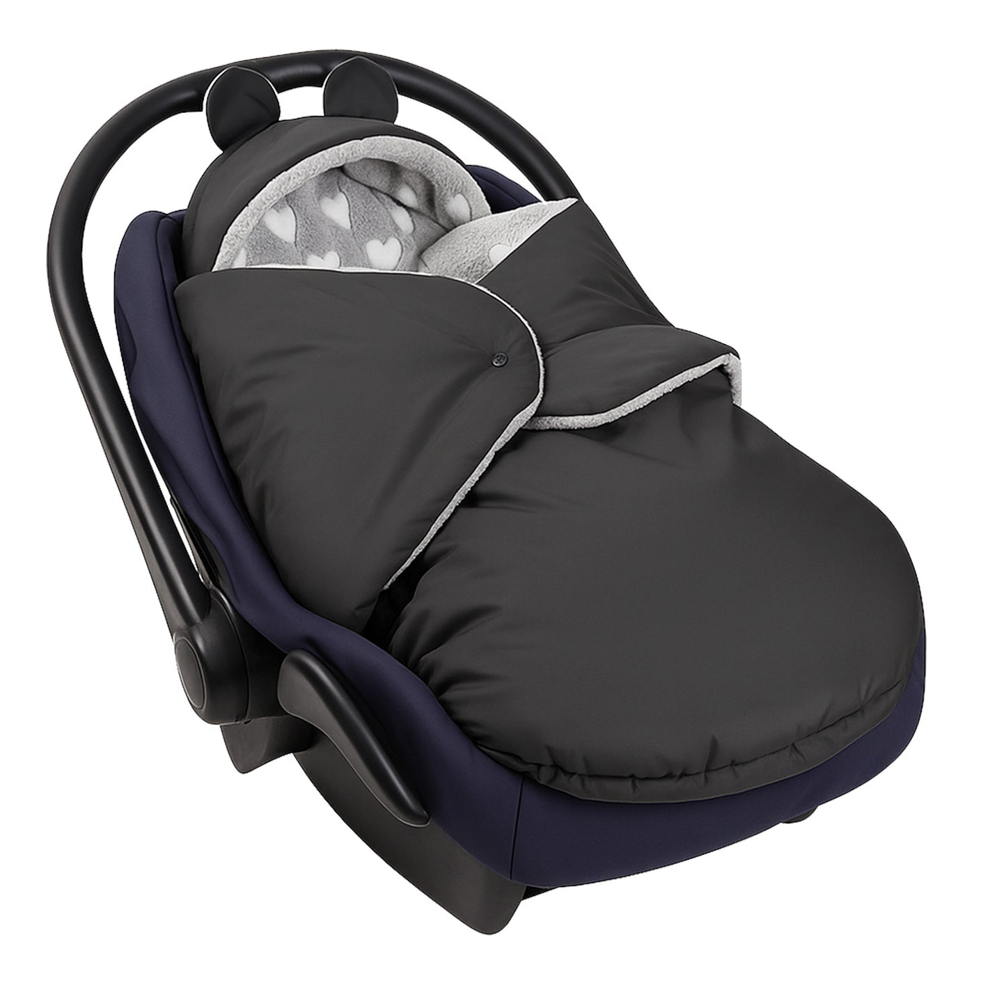 Baby Einschlagdecke für Winter - Schwarz mit Weißen Herzen