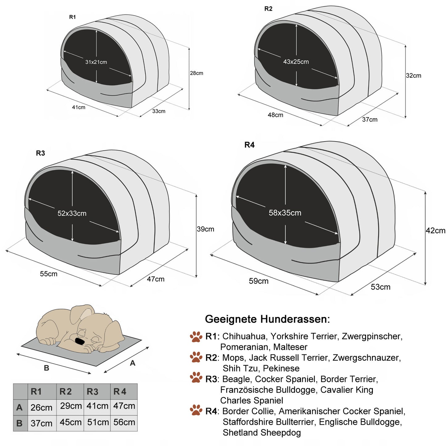 Personalisierte Schlafhöhle Hundehaus für Hunde und Katzen Beige