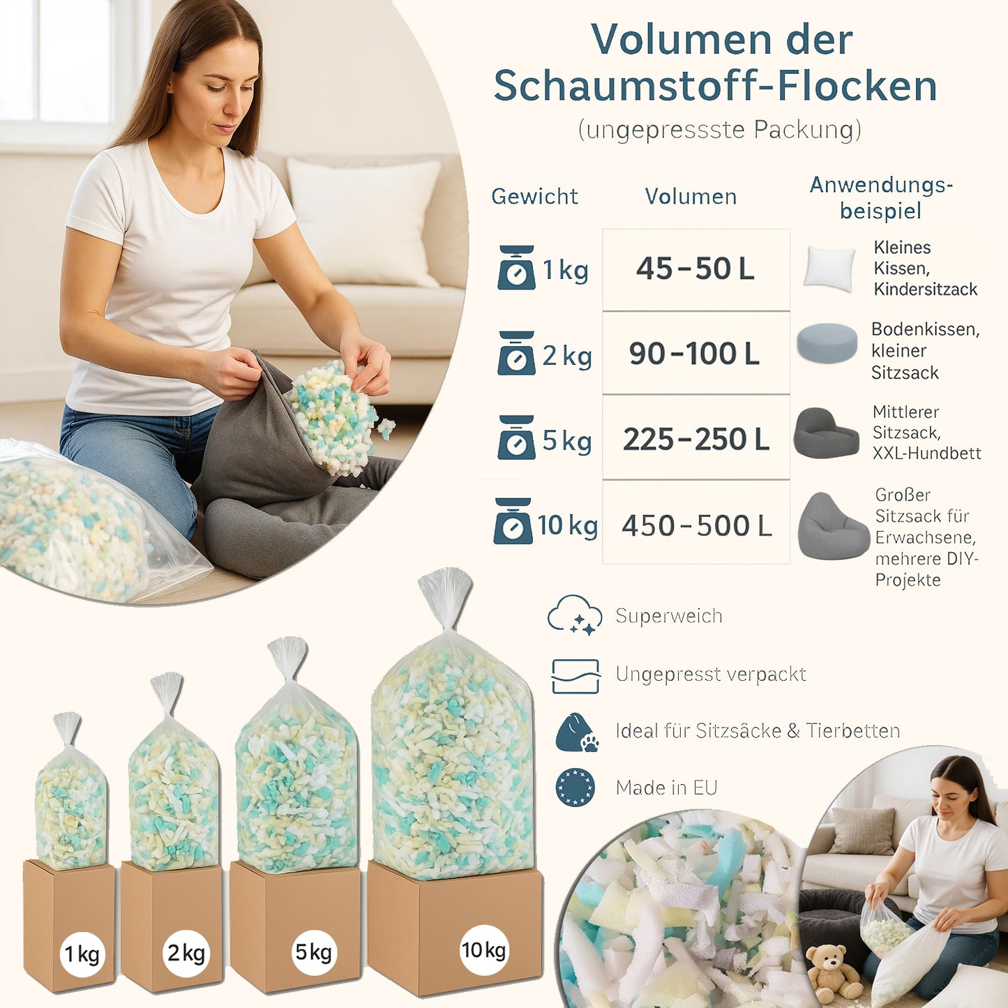 Kissenfüllung Füllmaterial Kissen Füllstoff Schaumstoffflocken