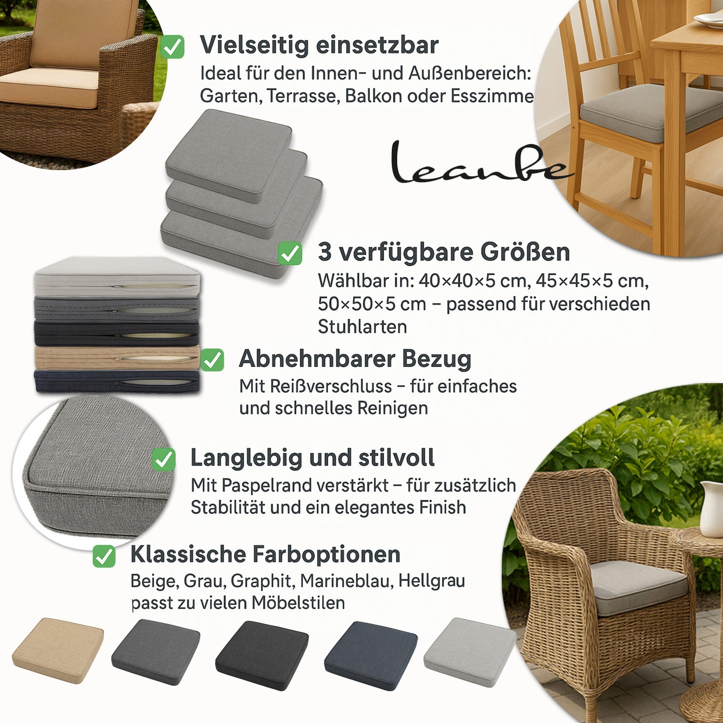 Sitzkissen 2er Set für Garten & Zuhause Navyblau
