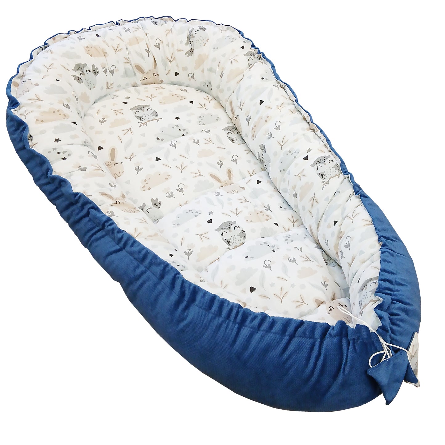 Babynest Kokon aus Baumwolle & Velours - Blau