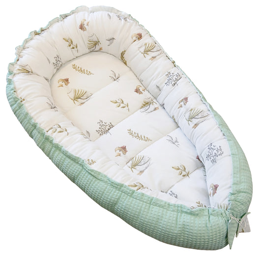 LEANBE Babynest Kokon aus Baumwolle & Waffelstoff - Mint