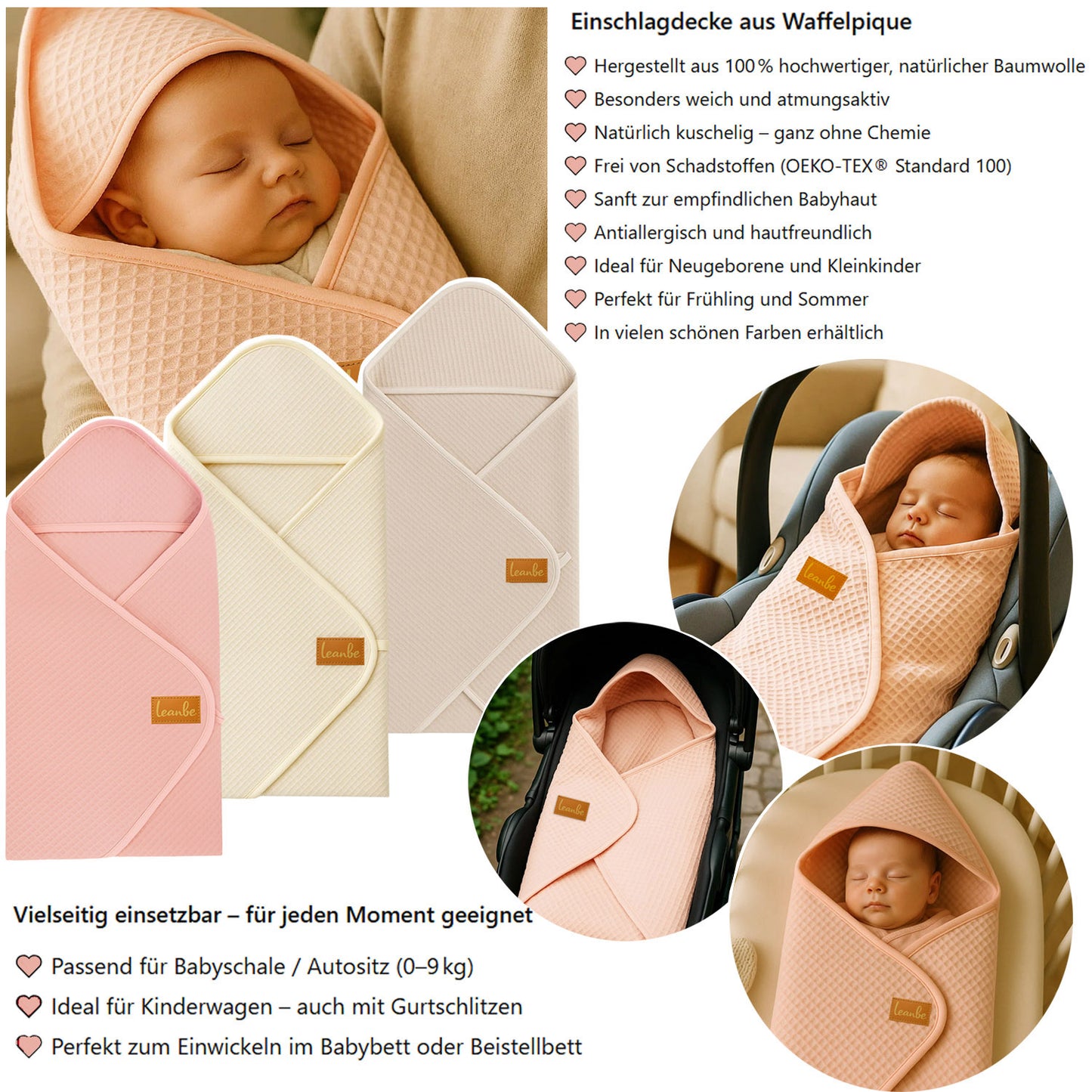 Einschlagdecke aus Waffelstoff für den Sommer 100% Baumwolle Beige