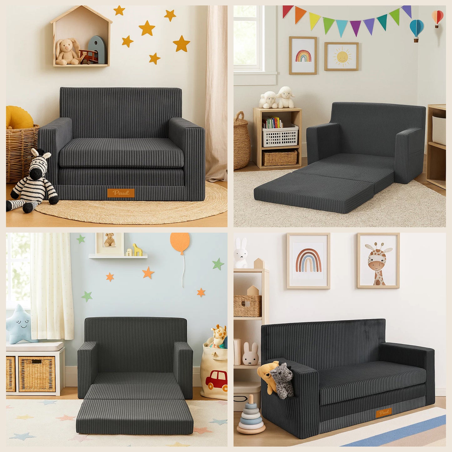 Personalisierbares Kindersofa 3in1 - Grau Cord