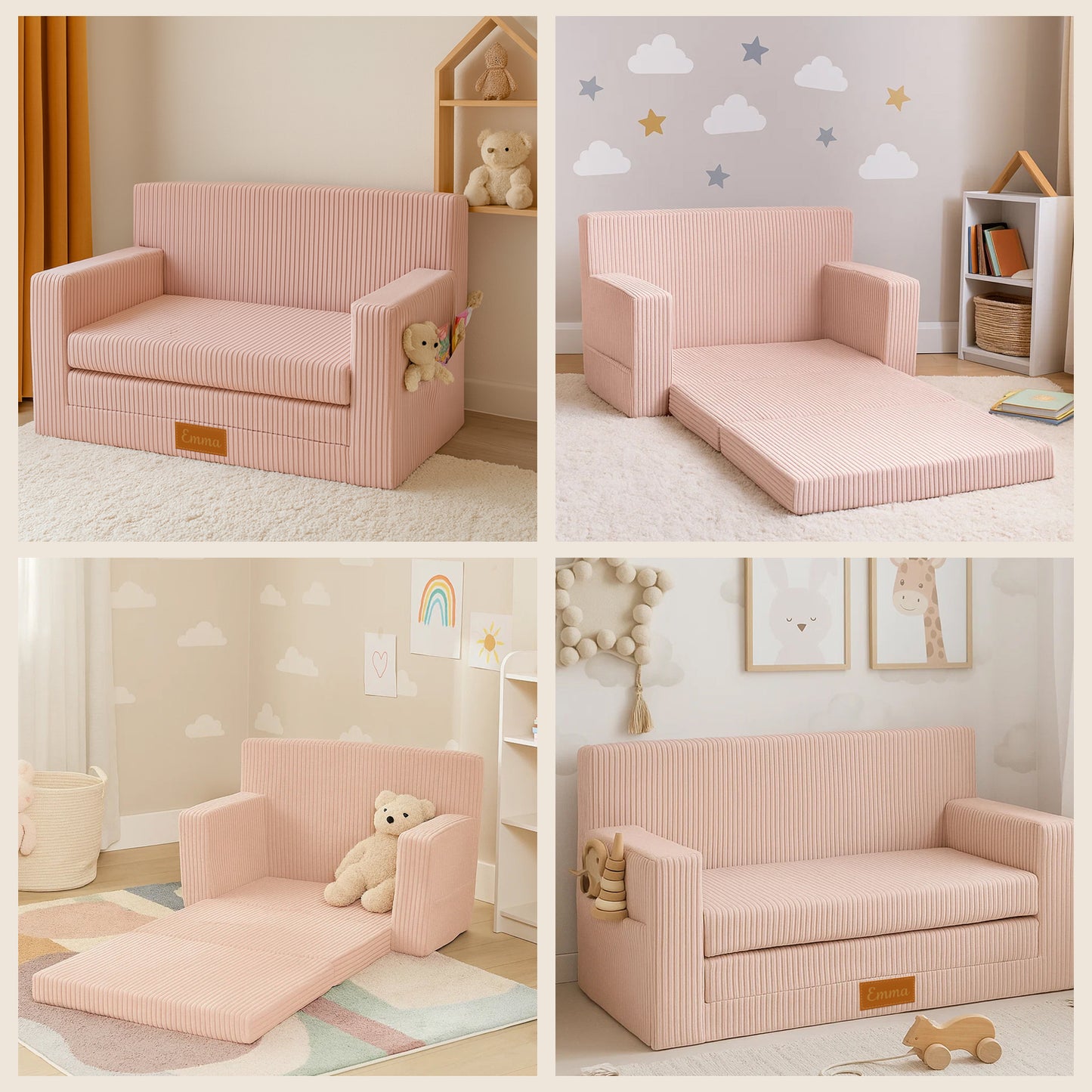 Personalisierbares Kindersofa 3in1 - Rosa Cord