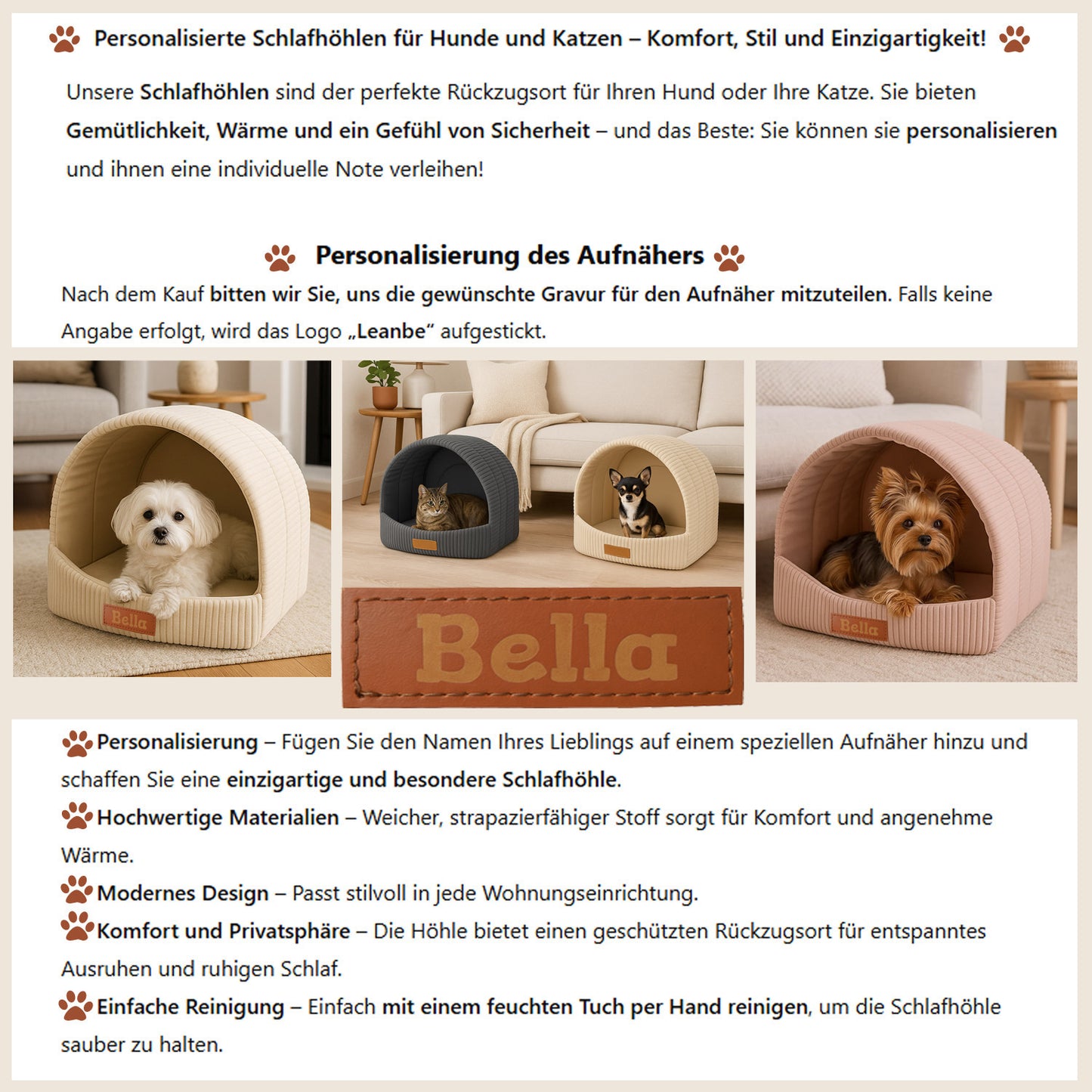 Personalisierbare & Stilvolle Cord-Hütte für Hunde und Katzen - Grün