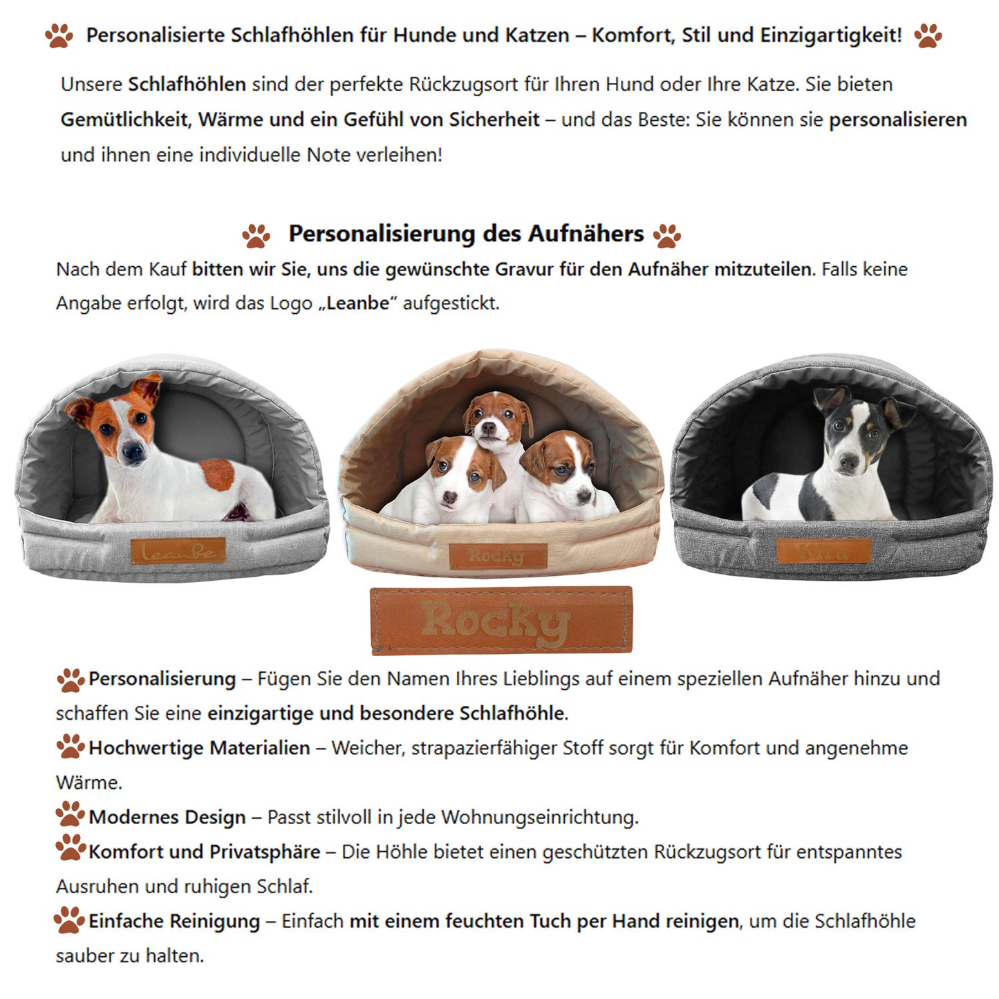 Personalisierte Schlafhöhle Hundehaus für Hunde und Katzen Beige